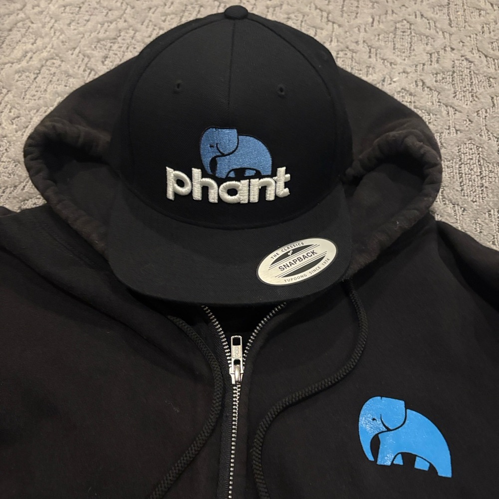Phant Black Snapback Hat with Blue Logo